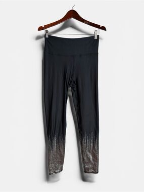 Marika flex High Waisted Leggings Women's Size L Black Silver Metallic Ombre 27"